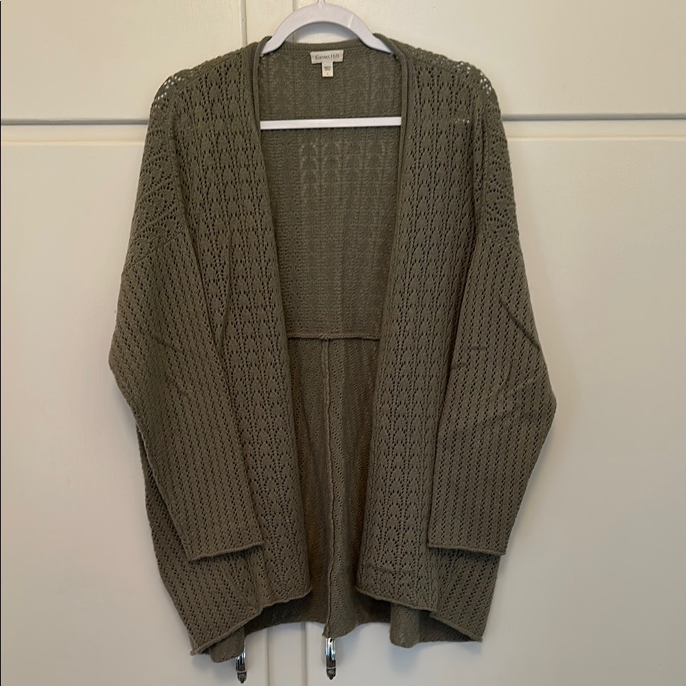 LIKE NEW 100% Cashmere Garnet Hill Olive Green Open Knit Women's Sweater